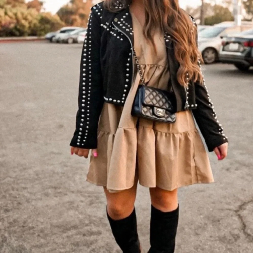Buddy Love Black Studded Suede Moto Jacket – Women's Edgy Biker Style Size L - Picture 7 of 16